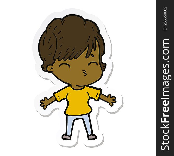 Sticker Of A Cartoon Woman Thinking