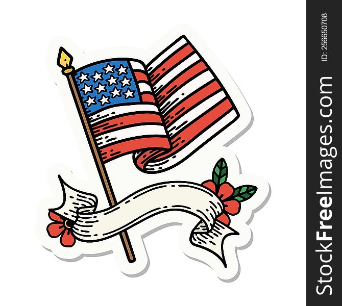 tattoo style sticker with banner of the american flag