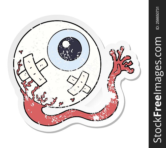 distressed sticker of a cartoon injured eyeball