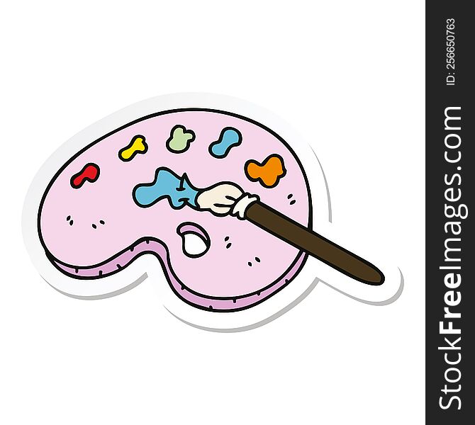 Sticker Of A Quirky Hand Drawn Cartoon Art Pallette