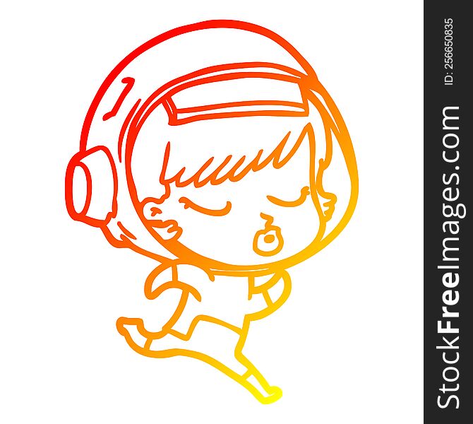 Warm Gradient Line Drawing Cartoon Pretty Astronaut Girl Running