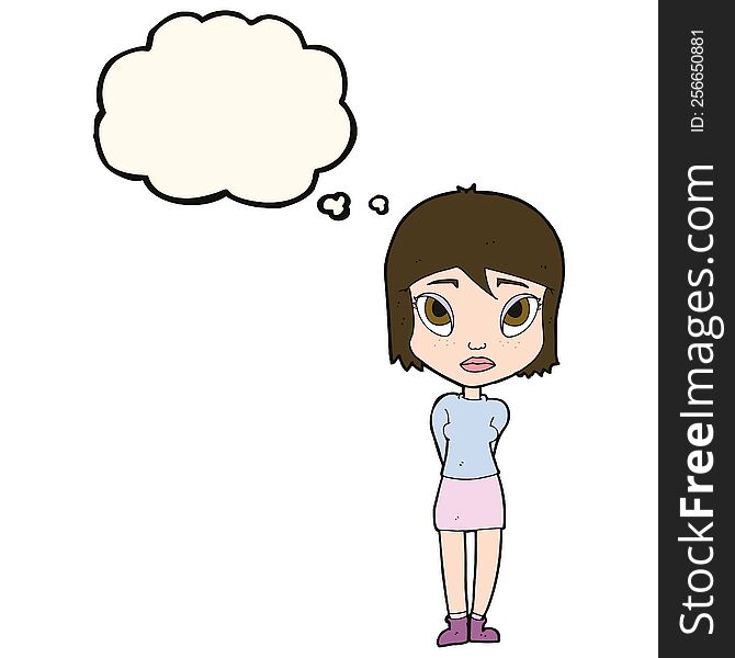 Cartoon Shy Girl With Thought Bubble