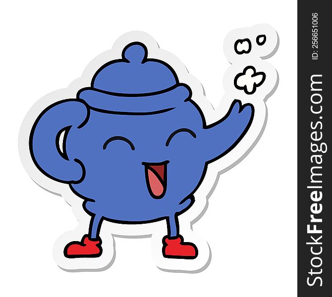 hand drawn sticker cartoon doodle of a blue tea pot
