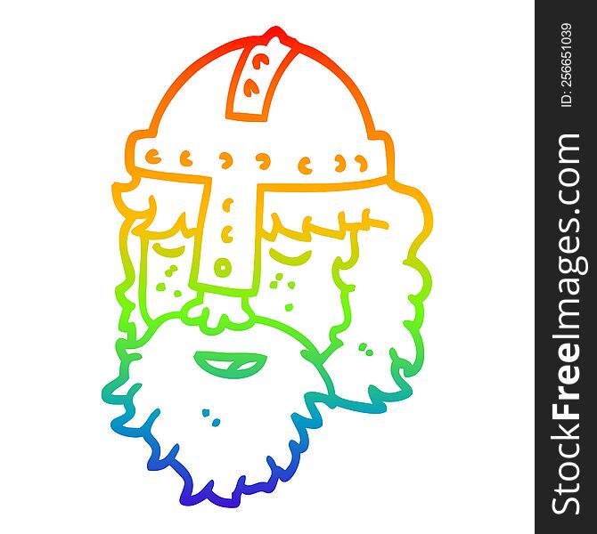 rainbow gradient line drawing of a cartoon viking face