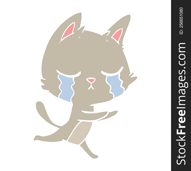 crying flat color style cartoon cat running