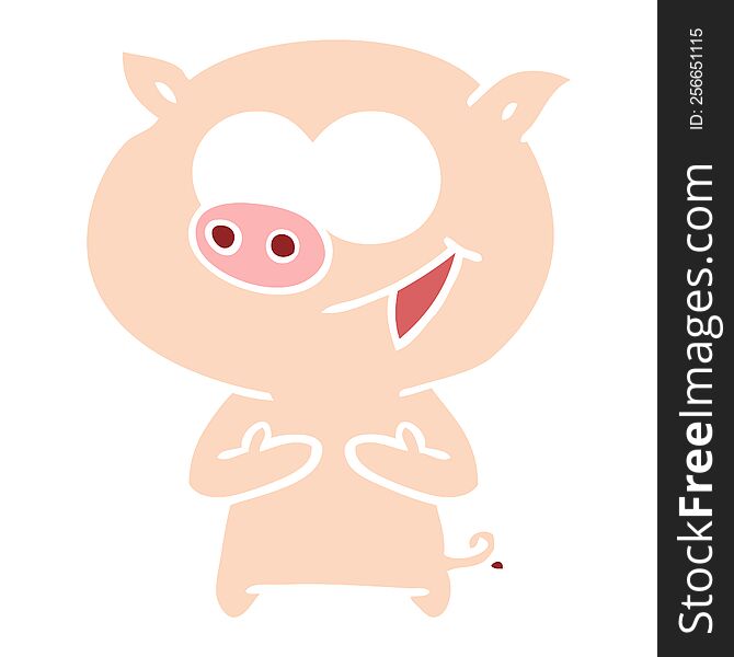cheerful pig flat color style cartoon