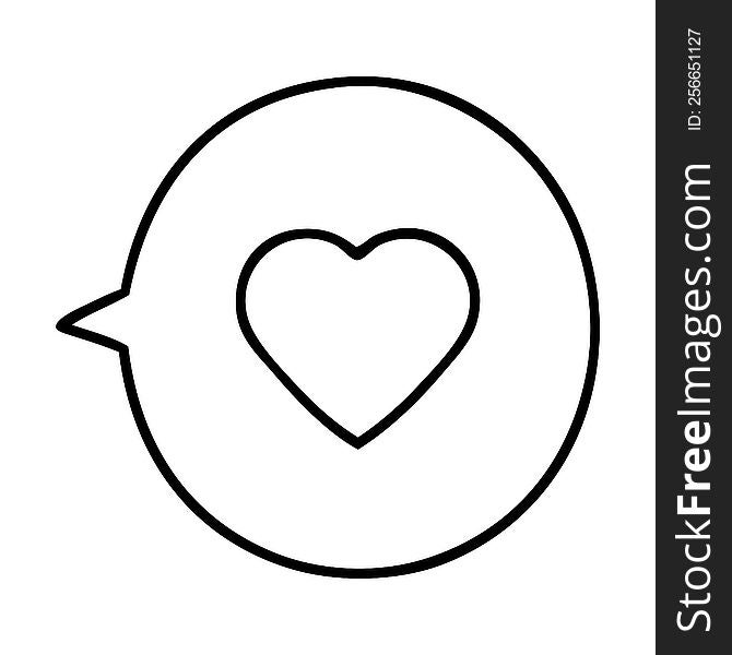 line doodle of a love heart in speech bubble