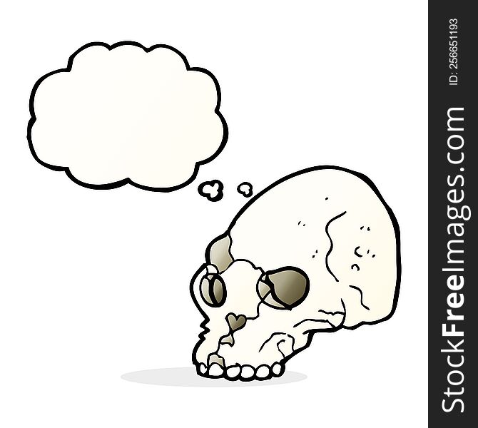 cartoon spooky skull with thought bubble