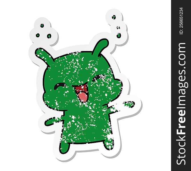 Distressed Sticker Cartoon Kawaii Cute Happy Alien