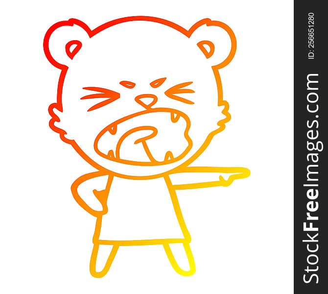 warm gradient line drawing of a angry cartoon bear in dress shouting