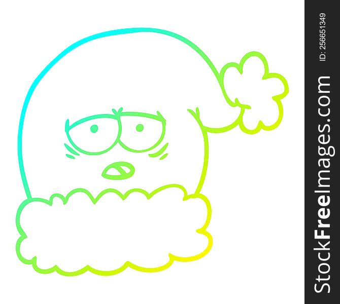cold gradient line drawing of a cartoon christmas santa hat with tired face