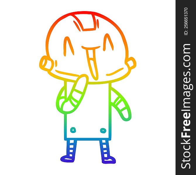 rainbow gradient line drawing of a cartoon robot