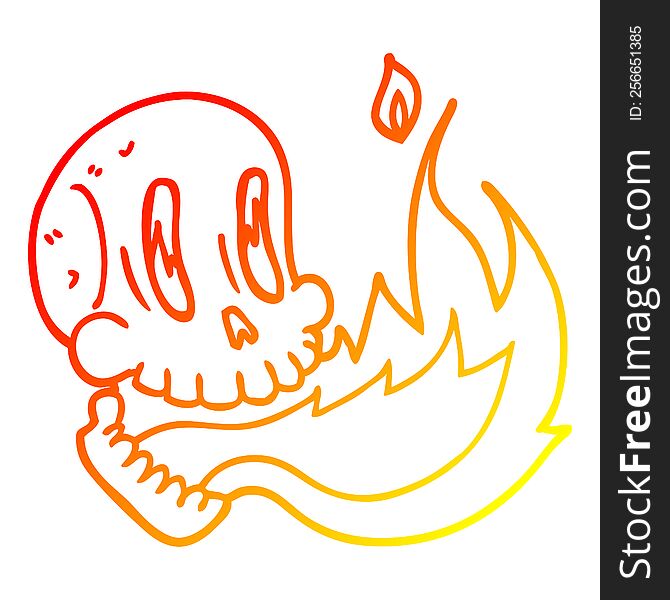 Warm Gradient Line Drawing Cartoon Flaming Skull