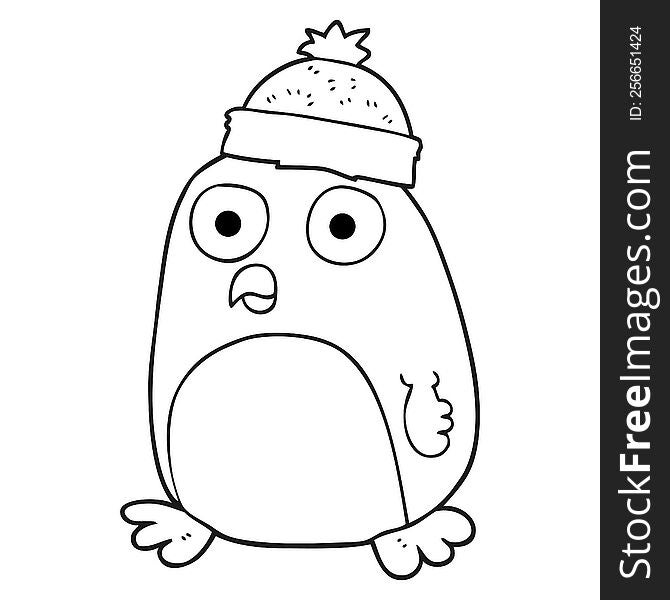 black and white cartoon christmas robin