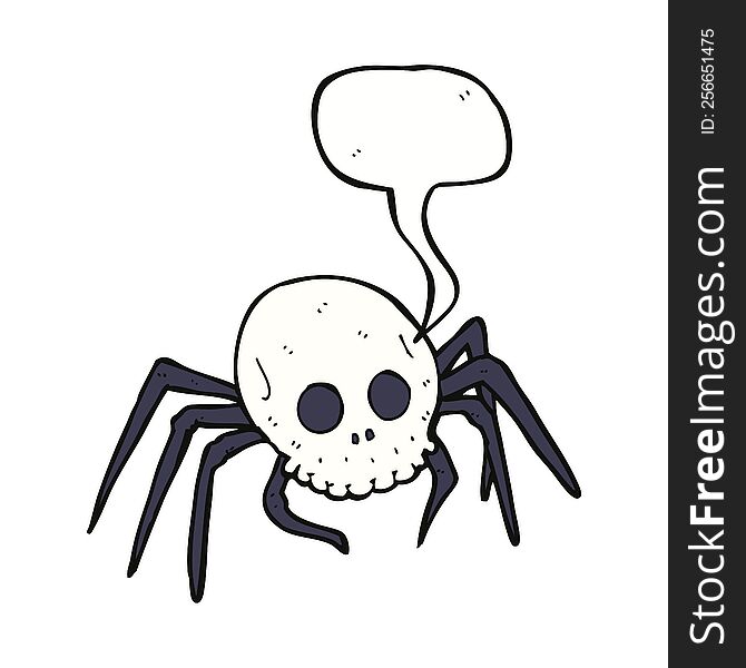 cartoon spooky halloween skull spider with speech bubble