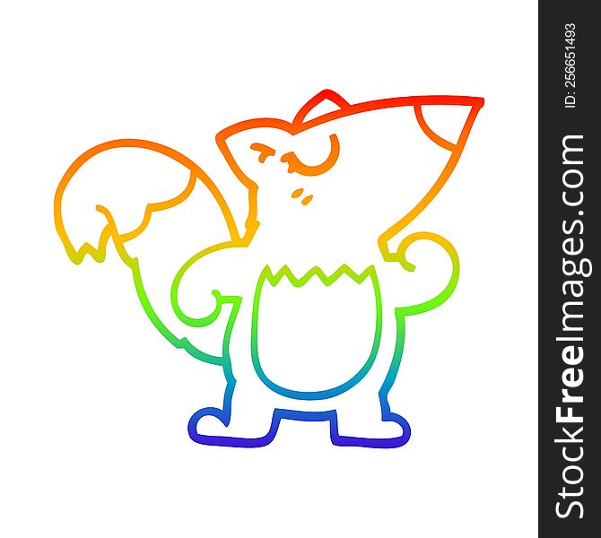rainbow gradient line drawing of a cartoon confident squirrel