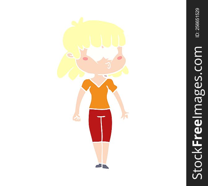 Flat Color Style Cartoon Whistling Girl