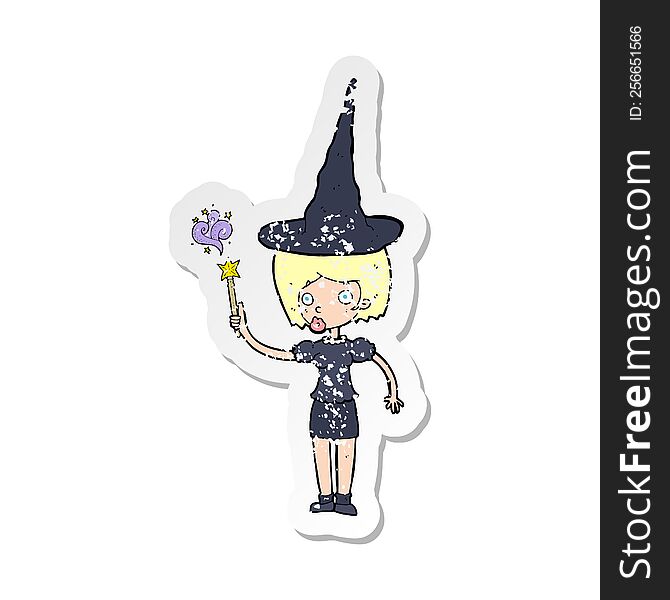 Retro Distressed Sticker Of A Cartoon Halloween Witch
