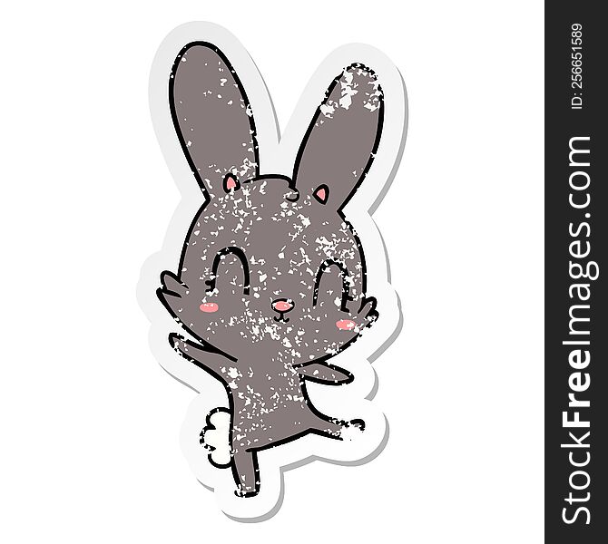 Distressed Sticker Of A Cute Cartoon Rabbit Dancing