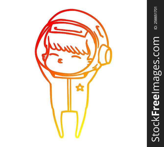Warm Gradient Line Drawing Cartoon Curious Astronaut