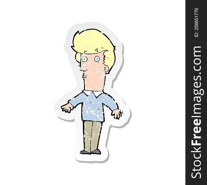 Retro Distressed Sticker Of A Cartoon Startled Man