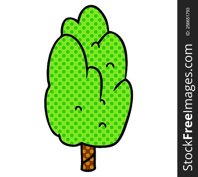hand drawn cartoon doodle single green tree