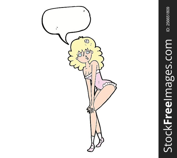 Cartoon Woman In Lingerie With Speech Bubble