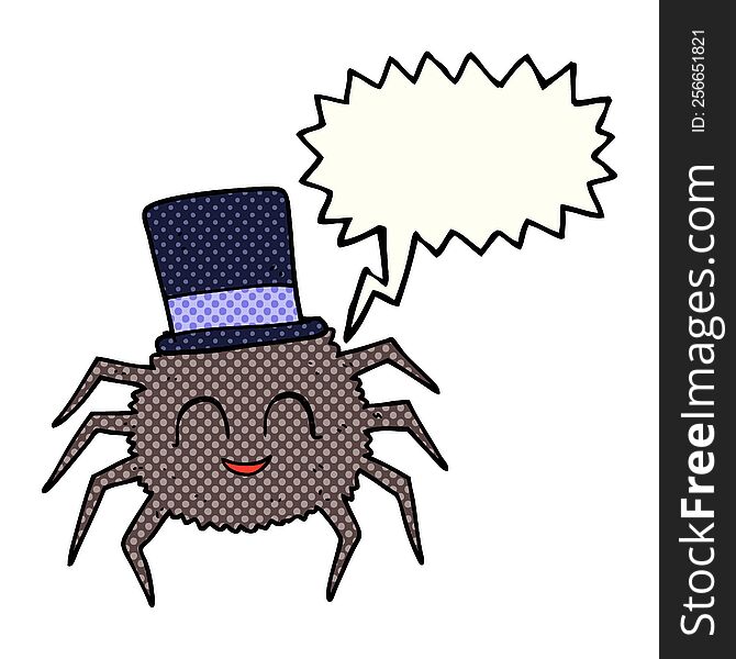 freehand drawn comic book speech bubble cartoon spider wearing top hat