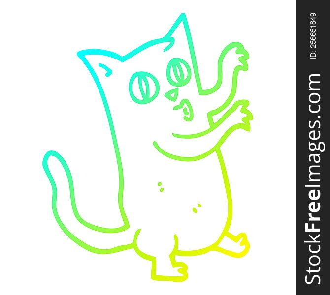 Cold Gradient Line Drawing Cartoon Dancing Cat