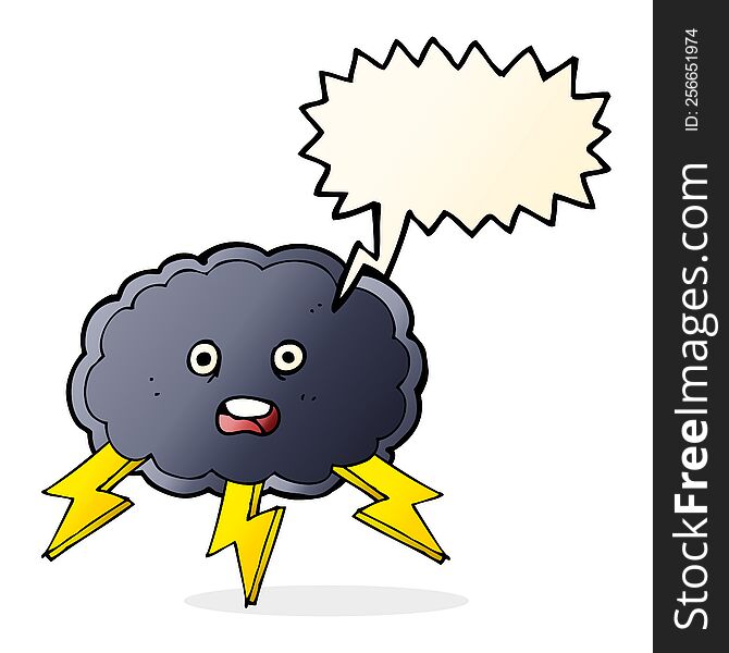 cartoon cloud and lightning bolt symbol with speech bubble