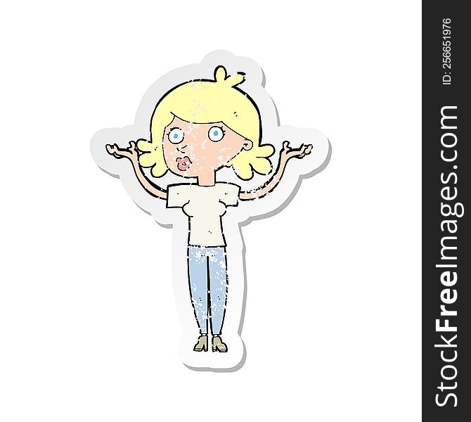 Retro Distressed Sticker Of A Cartoon Woman Throwing Arms In Air