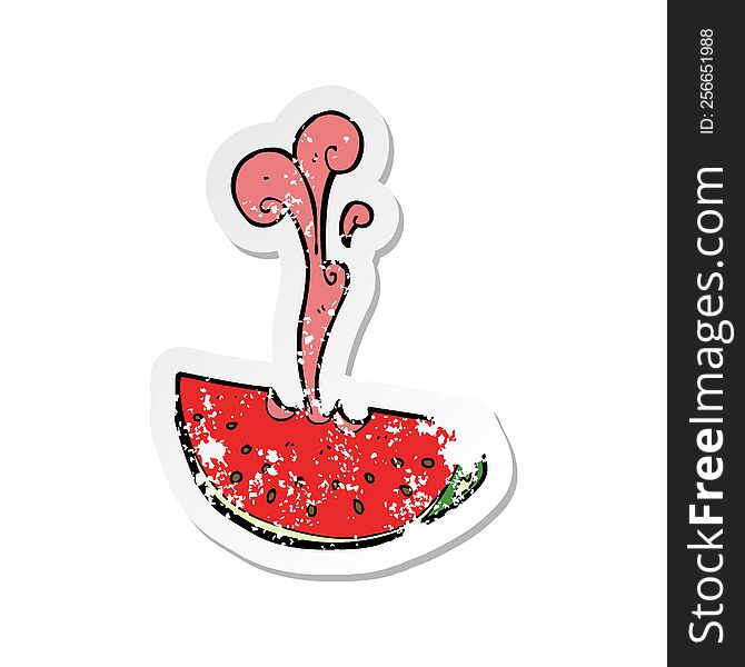 Retro Distressed Sticker Of A Cartoon Squirting Watermelon