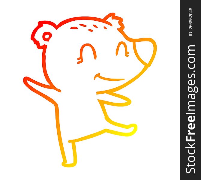 warm gradient line drawing of a friendly bear dancing