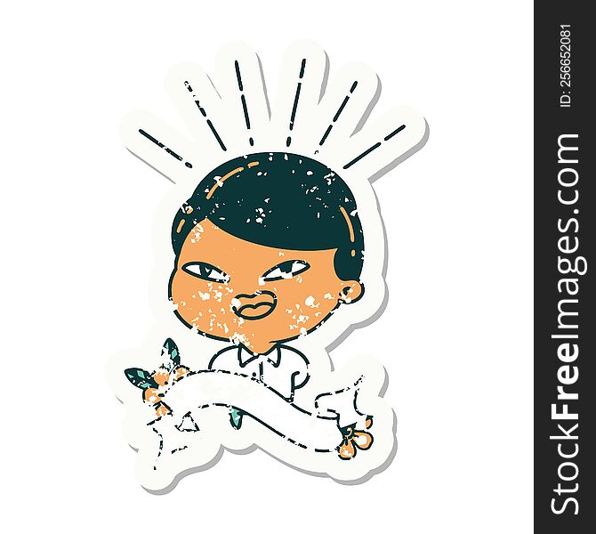 Grunge Sticker Of Tattoo Style Happy Businessman