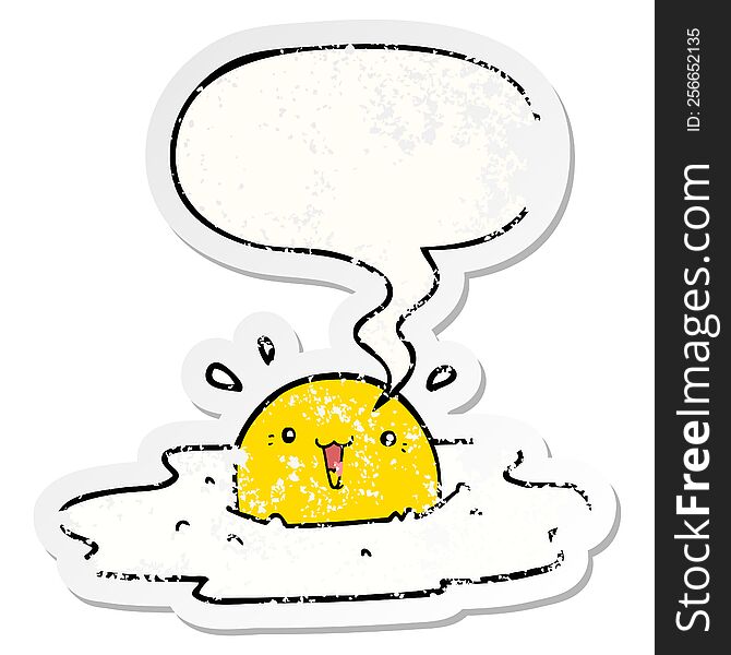 Cute Cartoon Fried Egg And Speech Bubble Distressed Sticker