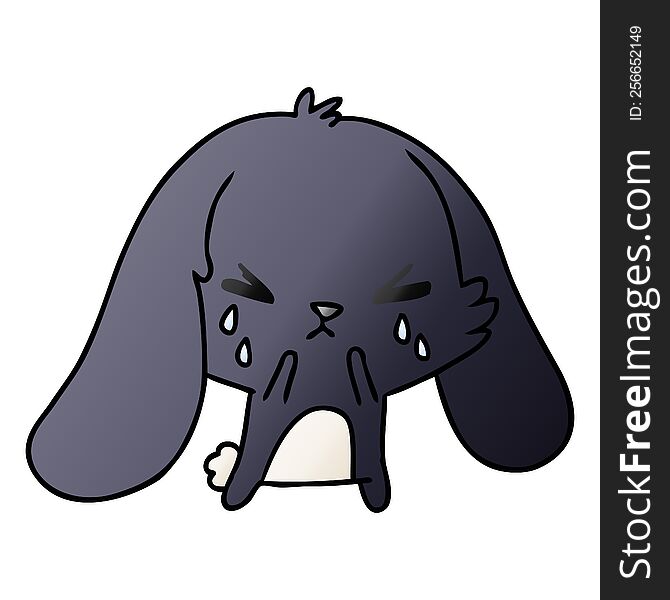freehand drawn gradient cartoon of cute kawaii sad bunny