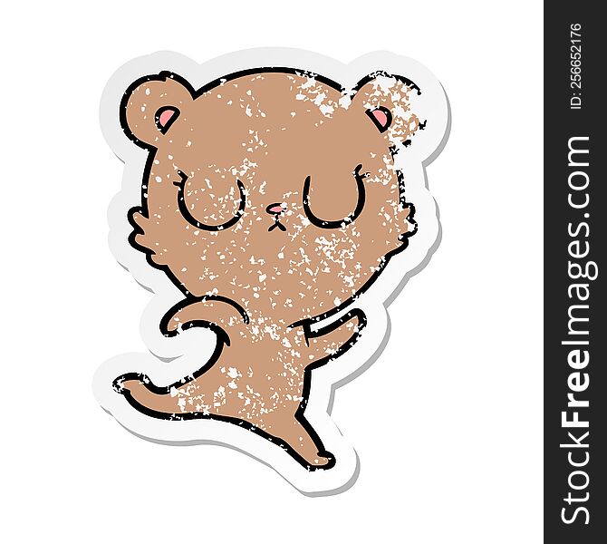 distressed sticker of a peaceful cartoon bear running