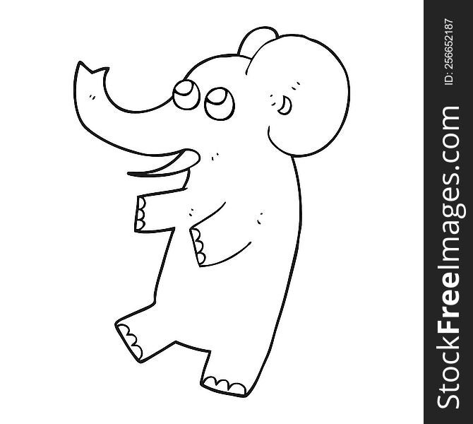 freehand drawn black and white cartoon cute elephant