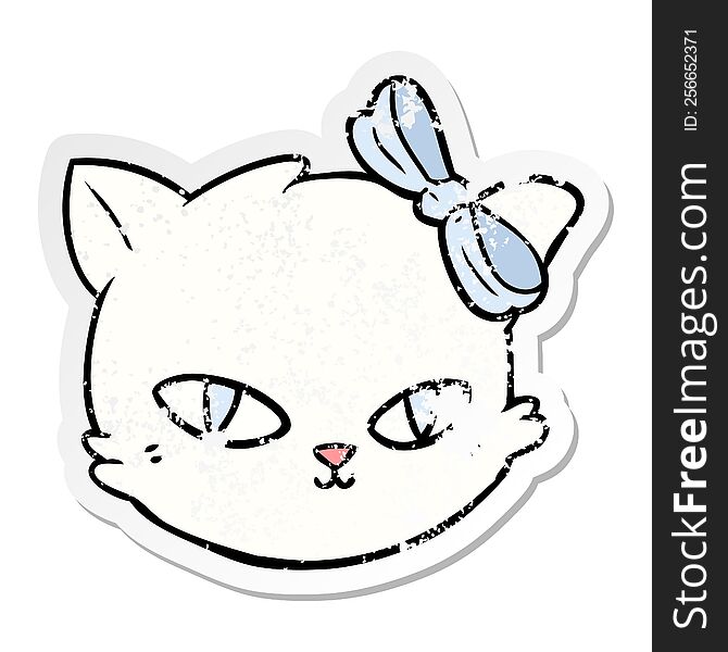 Distressed Sticker Of A Cartoon Cat Wearing Bow