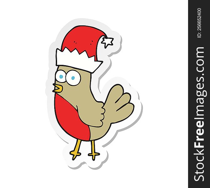 Sticker Of A Cartoon Robin In Christmas Hat