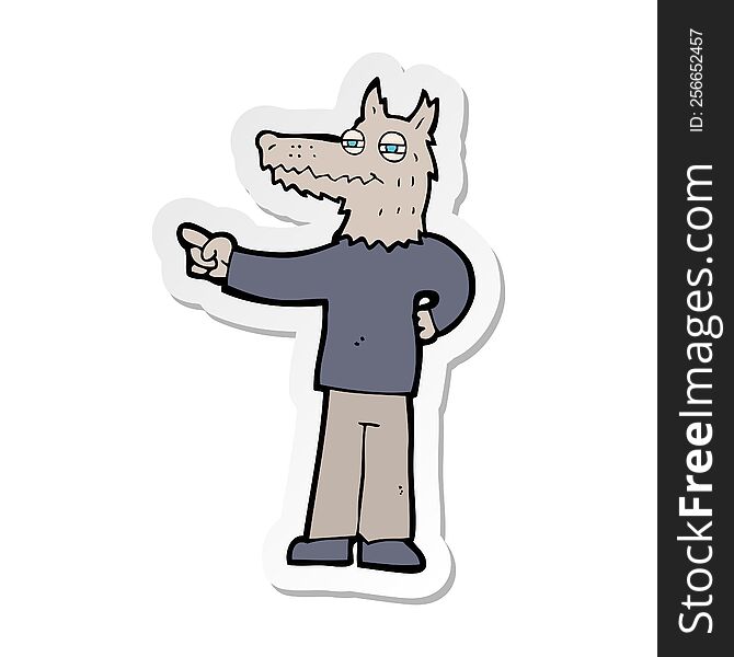 Sticker Of A Cartoon Pointing Wolf Man