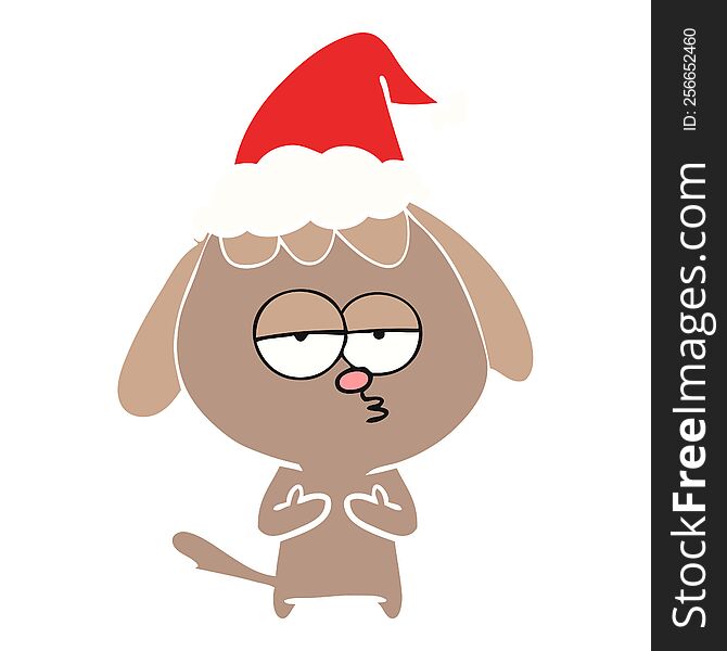 Flat Color Illustration Of A Bored Dog Wearing Santa Hat