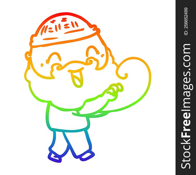 Rainbow Gradient Line Drawing Happy Bearded Man Grabbing