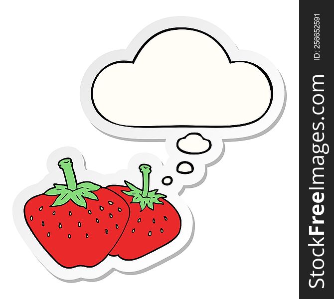 cartoon strawberry with thought bubble as a printed sticker