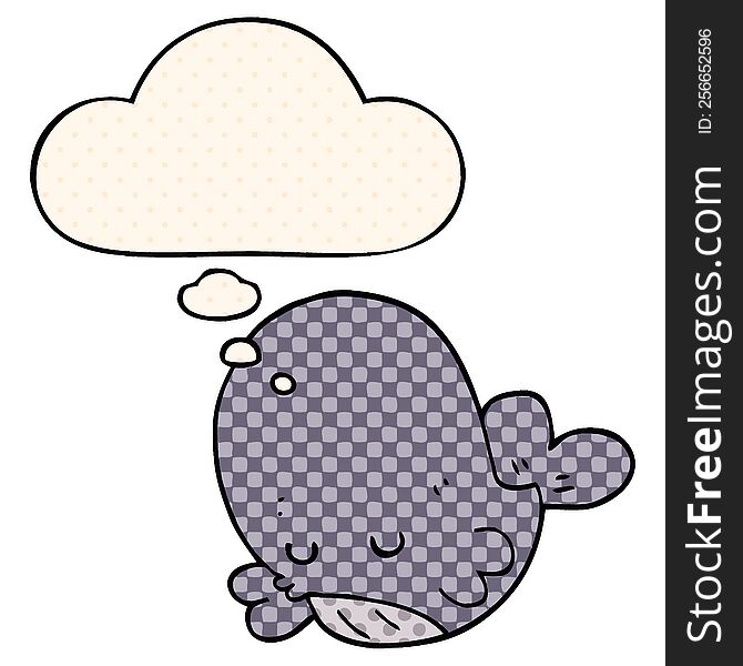 cartoon whale with thought bubble in comic book style