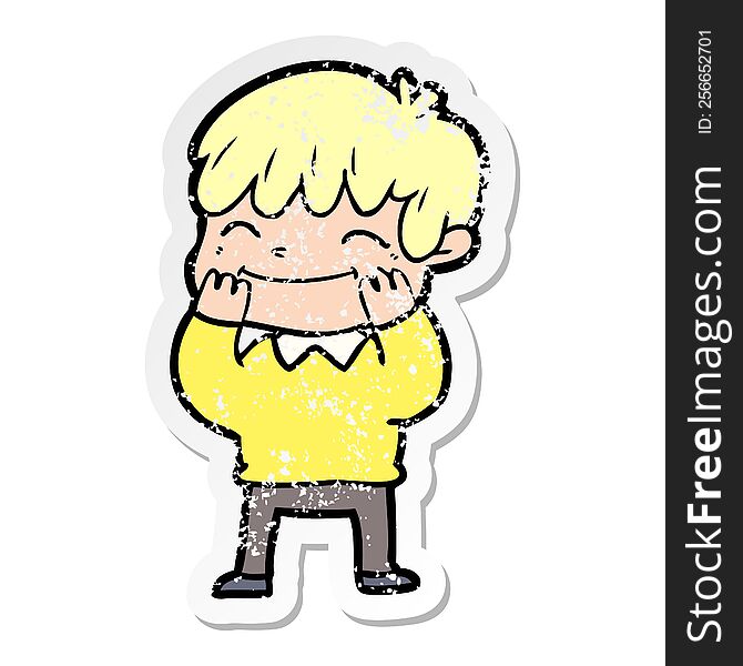 Distressed Sticker Of A Cartoon Happy Boy