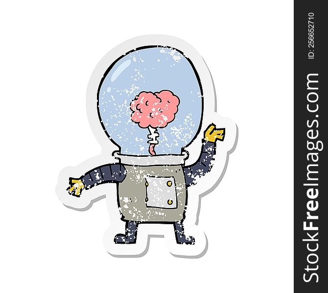 retro distressed sticker of a cartoon robot cyborg