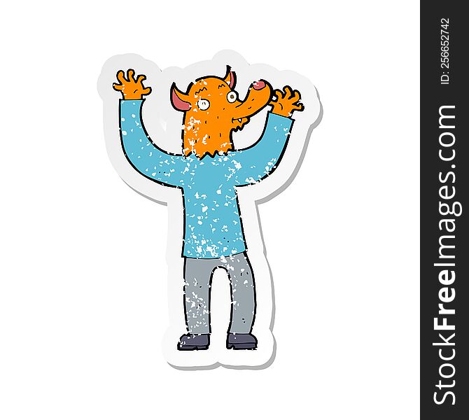 Retro Distressed Sticker Of A Cartoon Happy Fox Man