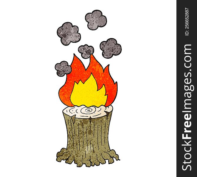 freehand textured cartoon burning tree stump