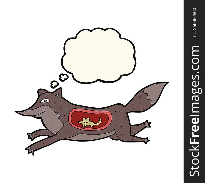 Cartoon Wolf With Mouse In Belly With Thought Bubble